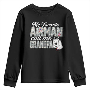 Proud Air Force Family Youth Sweatshirt My Favorite Airman Calls Me Grandpa TS10 Black Print Your Wear