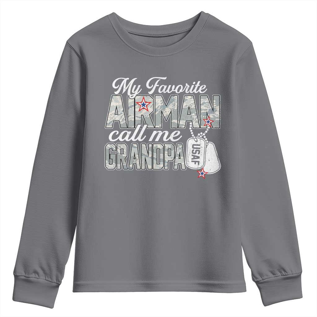 Proud Air Force Family Youth Sweatshirt My Favorite Airman Calls Me Grandpa TS10 Charcoal Print Your Wear