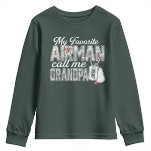 Proud Air Force Family Youth Sweatshirt My Favorite Airman Calls Me Grandpa TS10 Dark Forest Green Print Your Wear