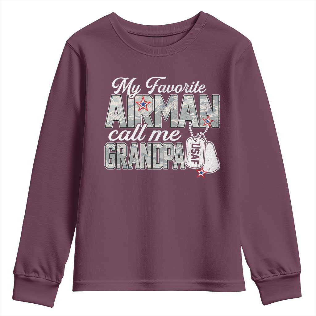 Proud Air Force Family Youth Sweatshirt My Favorite Airman Calls Me Grandpa TS10 Maroon Print Your Wear