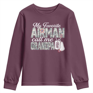 Proud Air Force Family Youth Sweatshirt My Favorite Airman Calls Me Grandpa TS10 Maroon Print Your Wear