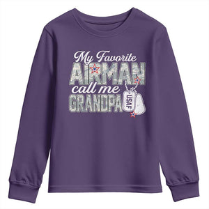Proud Air Force Family Youth Sweatshirt My Favorite Airman Calls Me Grandpa TS10 Purple Print Your Wear