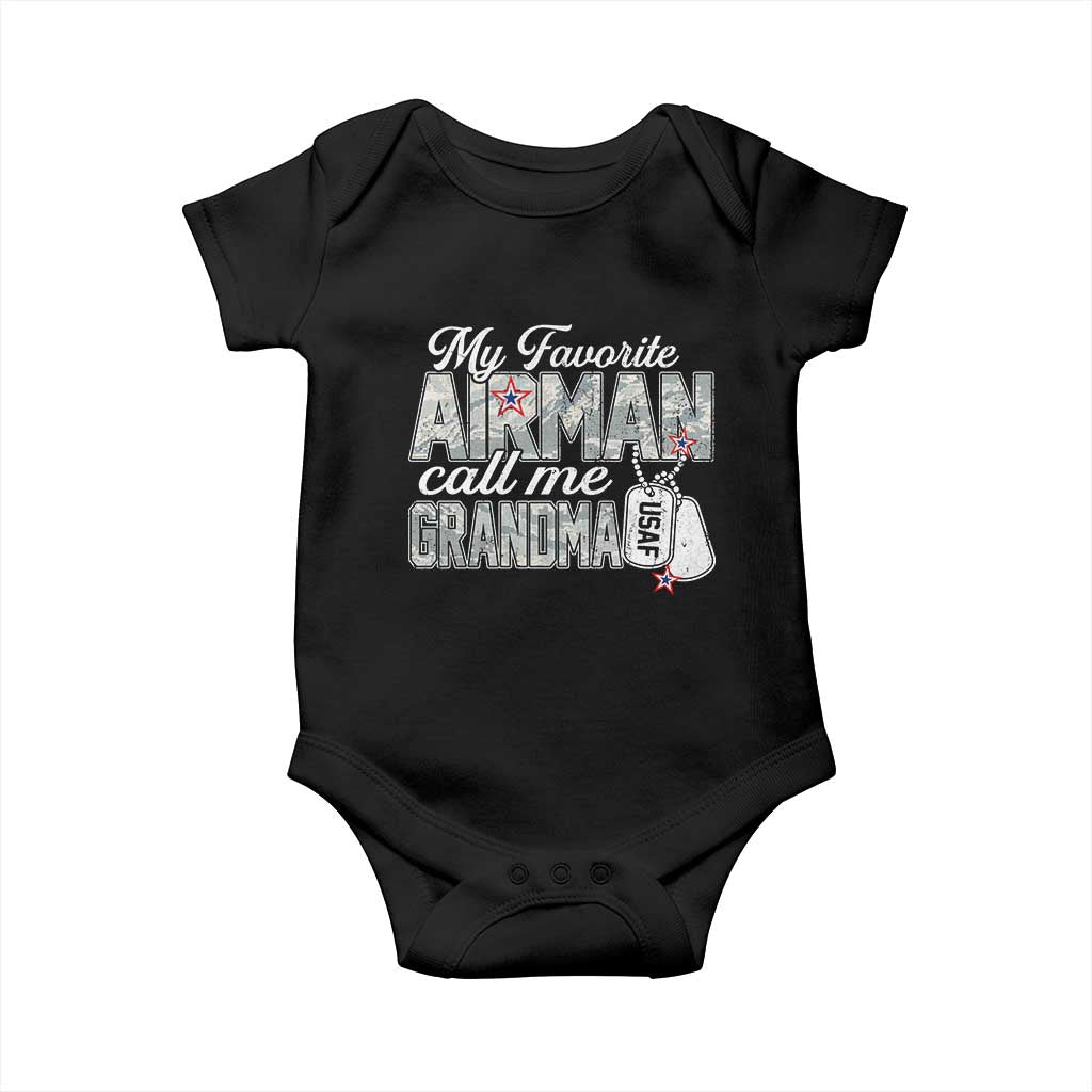 Proud Air Force Family Baby Onesie My Favorite Airman Calls Me Grandma TS10 Black Print Your Wear