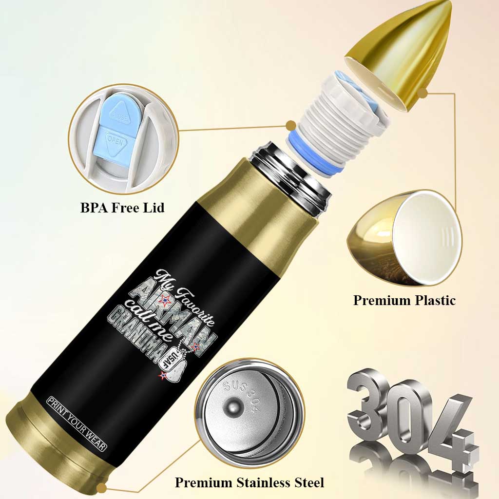 Proud Air Force Family Bullet Tumbler My Favorite Airman Calls Me Grandma TS10 Print Your Wear