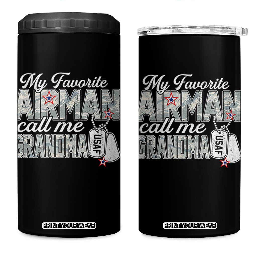 Proud Air Force Family 4 in 1 Can Cooler Tumbler My Favorite Airman Calls Me Grandma TS10 One Size: 16 oz Black Print Your Wear