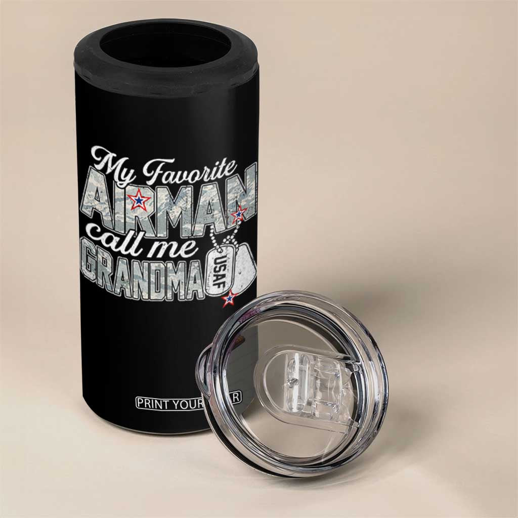 Proud Air Force Family 4 in 1 Can Cooler Tumbler My Favorite Airman Calls Me Grandma TS10 Print Your Wear