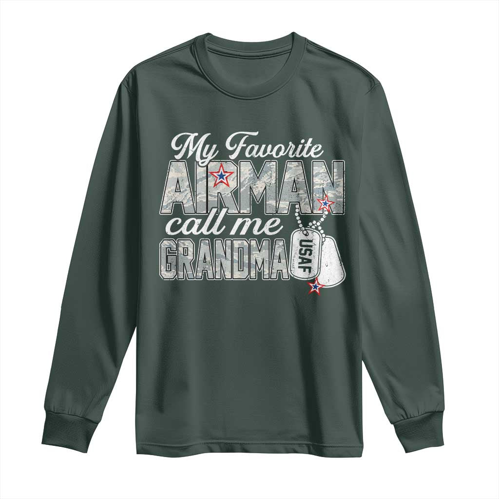 Proud Air Force Family Long Sleeve Shirt My Favorite Airman Calls Me Grandma TS10 Dark Forest Green Print Your Wear