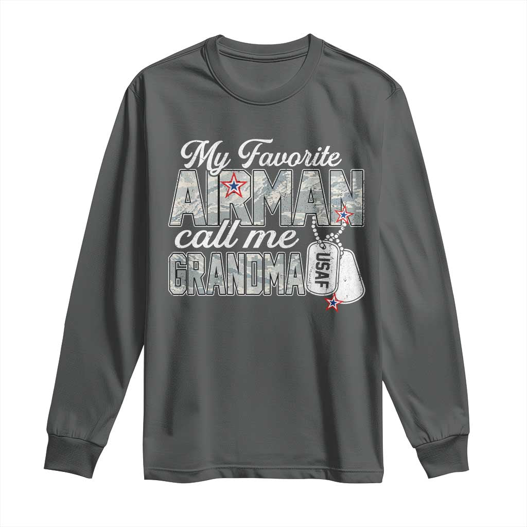 Proud Air Force Family Long Sleeve Shirt My Favorite Airman Calls Me Grandma TS10 Dark Heather Print Your Wear