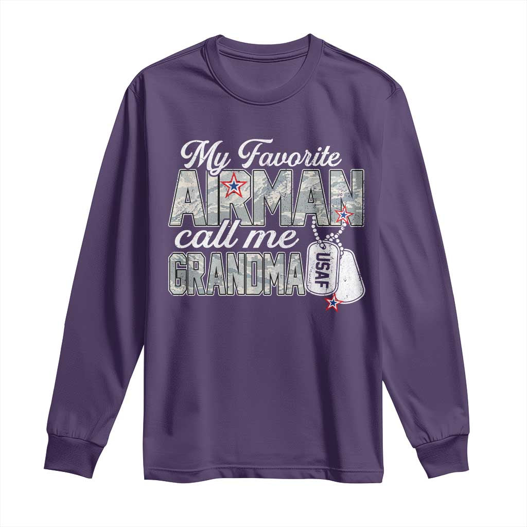 Proud Air Force Family Long Sleeve Shirt My Favorite Airman Calls Me Grandma TS10 Purple Print Your Wear