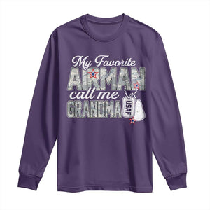 Proud Air Force Family Long Sleeve Shirt My Favorite Airman Calls Me Grandma TS10 Purple Print Your Wear