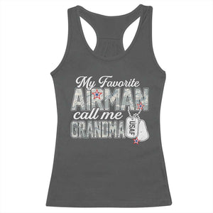 Proud Air Force Family Racerback Tank Top My Favorite Airman Calls Me Grandma TS10 Dark Heather Print Your Wear