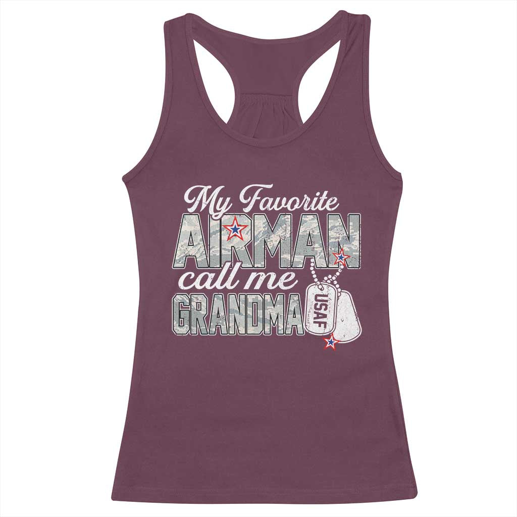 Proud Air Force Family Racerback Tank Top My Favorite Airman Calls Me Grandma TS10 Maroon Print Your Wear