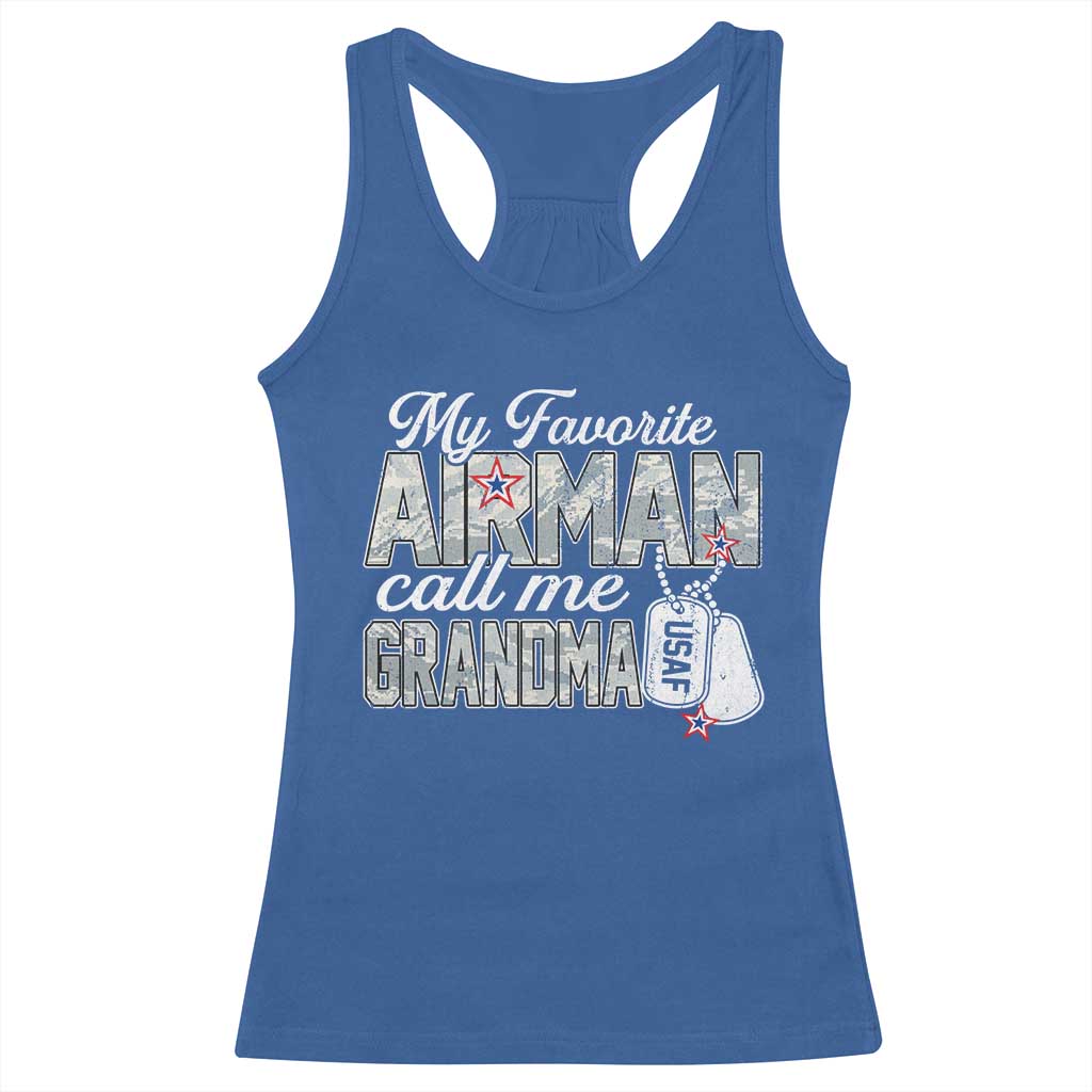Proud Air Force Family Racerback Tank Top My Favorite Airman Calls Me Grandma TS10 Royal Blue Print Your Wear