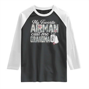 Proud Air Force Family Raglan Shirt My Favorite Airman Calls Me Grandma TS10 Black White Print Your Wear