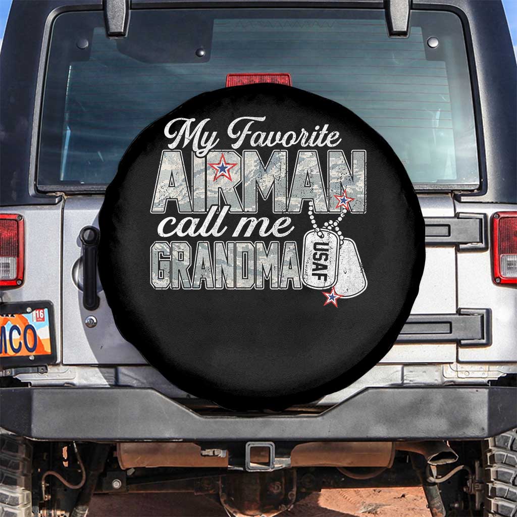 Proud Air Force Family Spare Tire Cover My Favorite Airman Calls Me Grandma TS10 No hole Black Print Your Wear