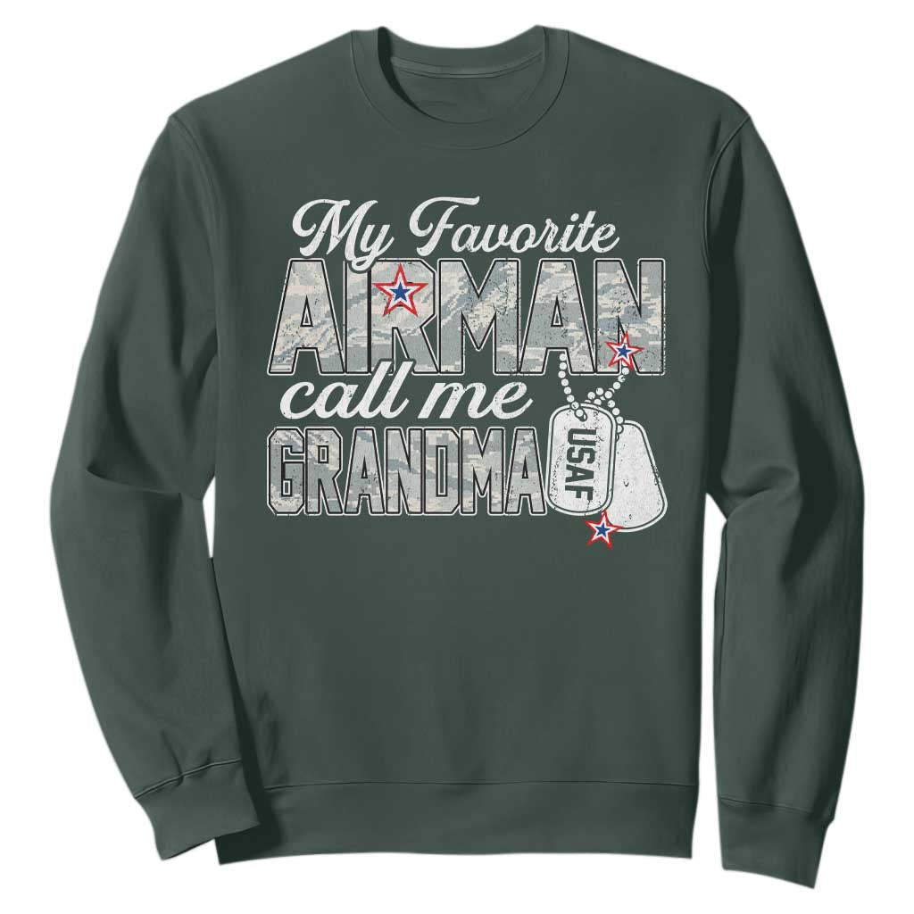 Proud Air Force Family Sweatshirt My Favorite Airman Calls Me Grandma TS10 Dark Forest Green Print Your Wear