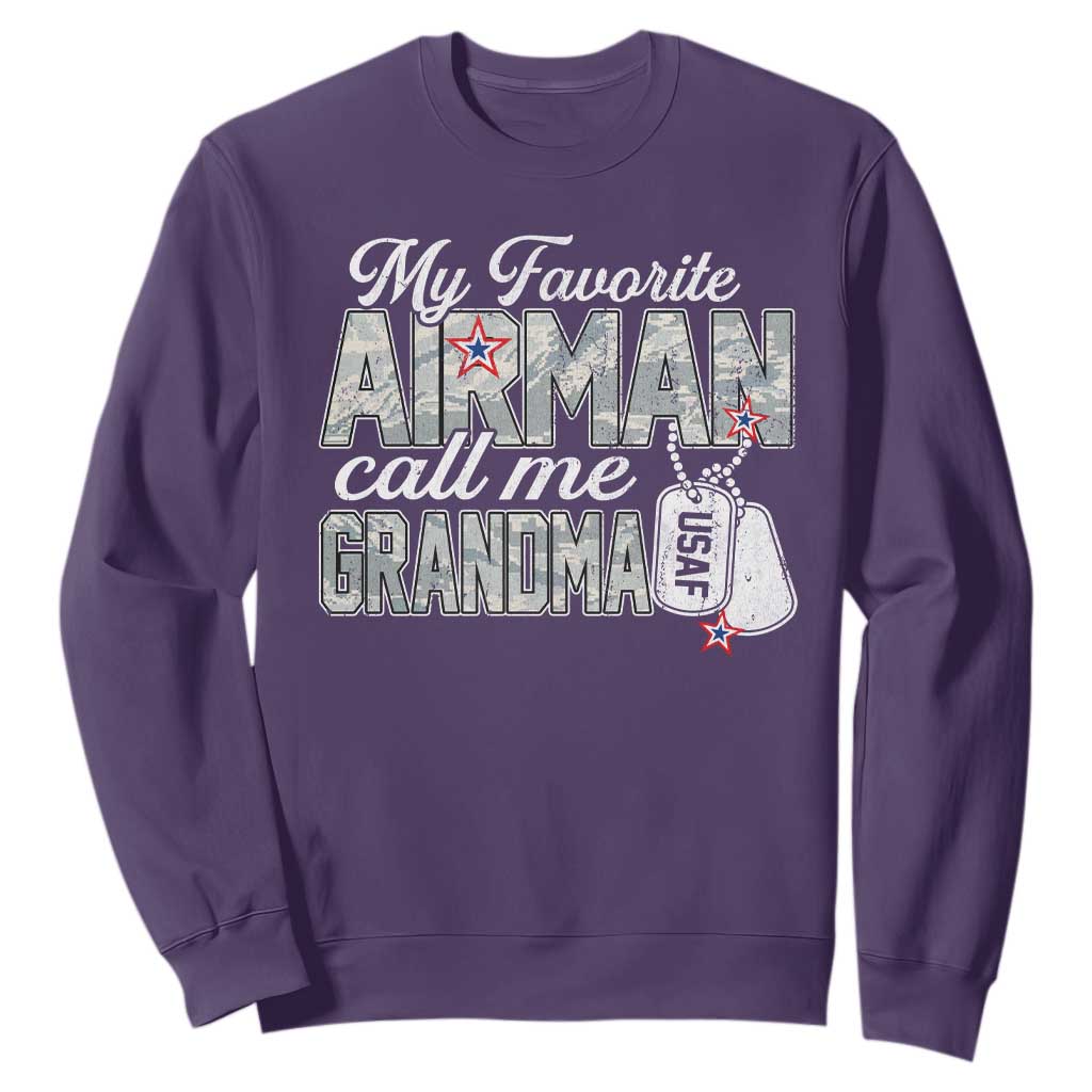 Proud Air Force Family Sweatshirt My Favorite Airman Calls Me Grandma TS10 Purple Print Your Wear