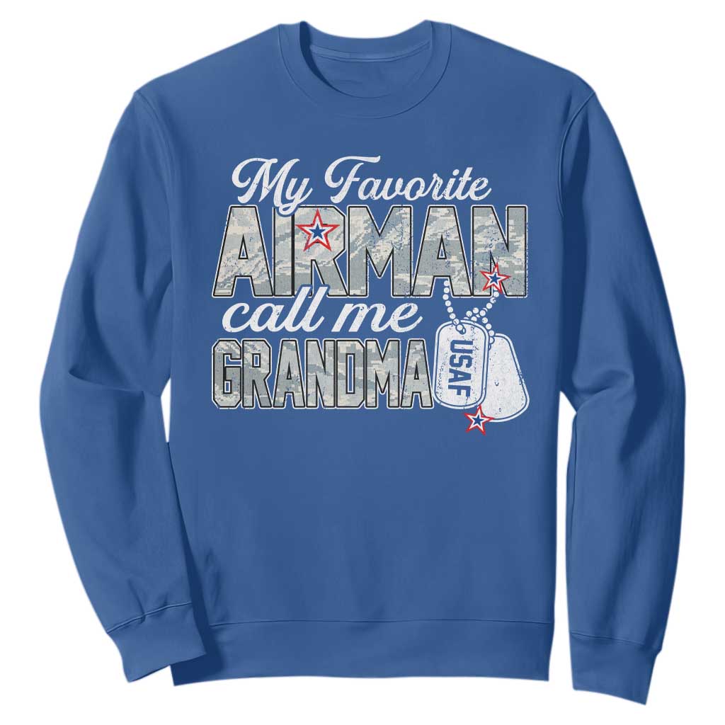 Proud Air Force Family Sweatshirt My Favorite Airman Calls Me Grandma TS10 Royal Blue Print Your Wear