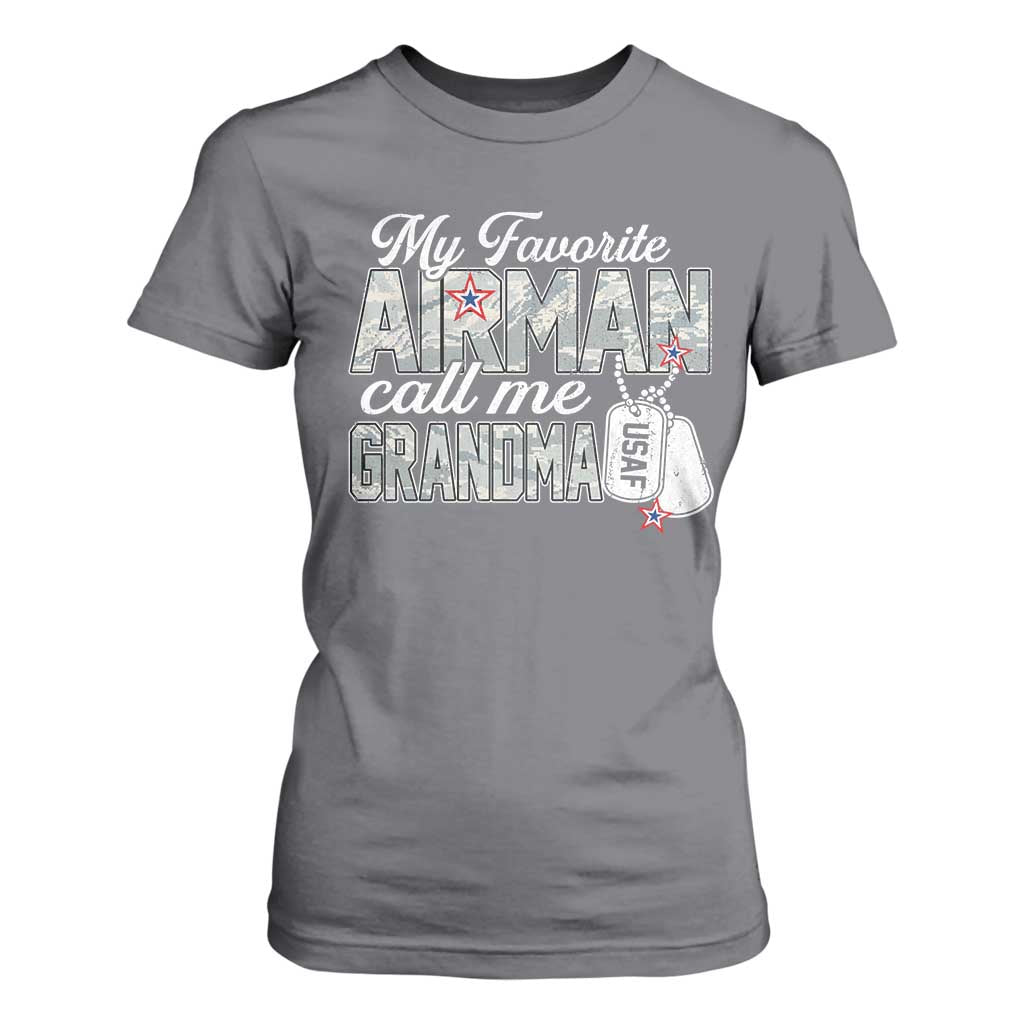 Proud Air Force Family T Shirt For Women My Favorite Airman Calls Me Grandma TS10 Charcoal Print Your Wear