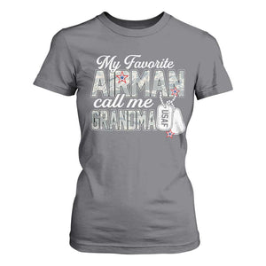 Proud Air Force Family T Shirt For Women My Favorite Airman Calls Me Grandma TS10 Charcoal Print Your Wear