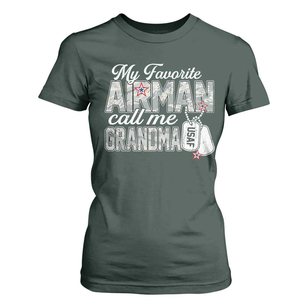 Proud Air Force Family T Shirt For Women My Favorite Airman Calls Me Grandma TS10 Dark Forest Green Print Your Wear