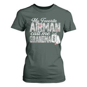Proud Air Force Family T Shirt For Women My Favorite Airman Calls Me Grandma TS10 Dark Forest Green Print Your Wear