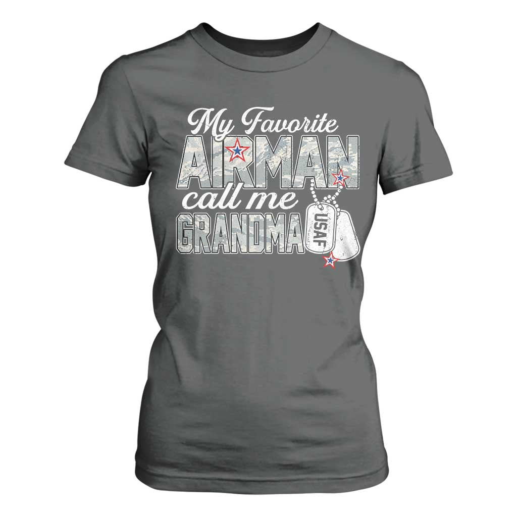 Proud Air Force Family T Shirt For Women My Favorite Airman Calls Me Grandma TS10 Dark Heather Print Your Wear