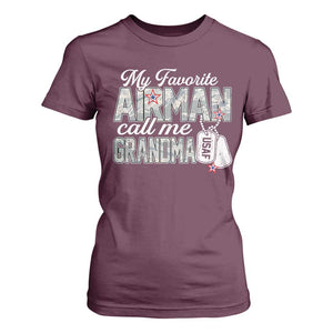 Proud Air Force Family T Shirt For Women My Favorite Airman Calls Me Grandma TS10 Maroon Print Your Wear