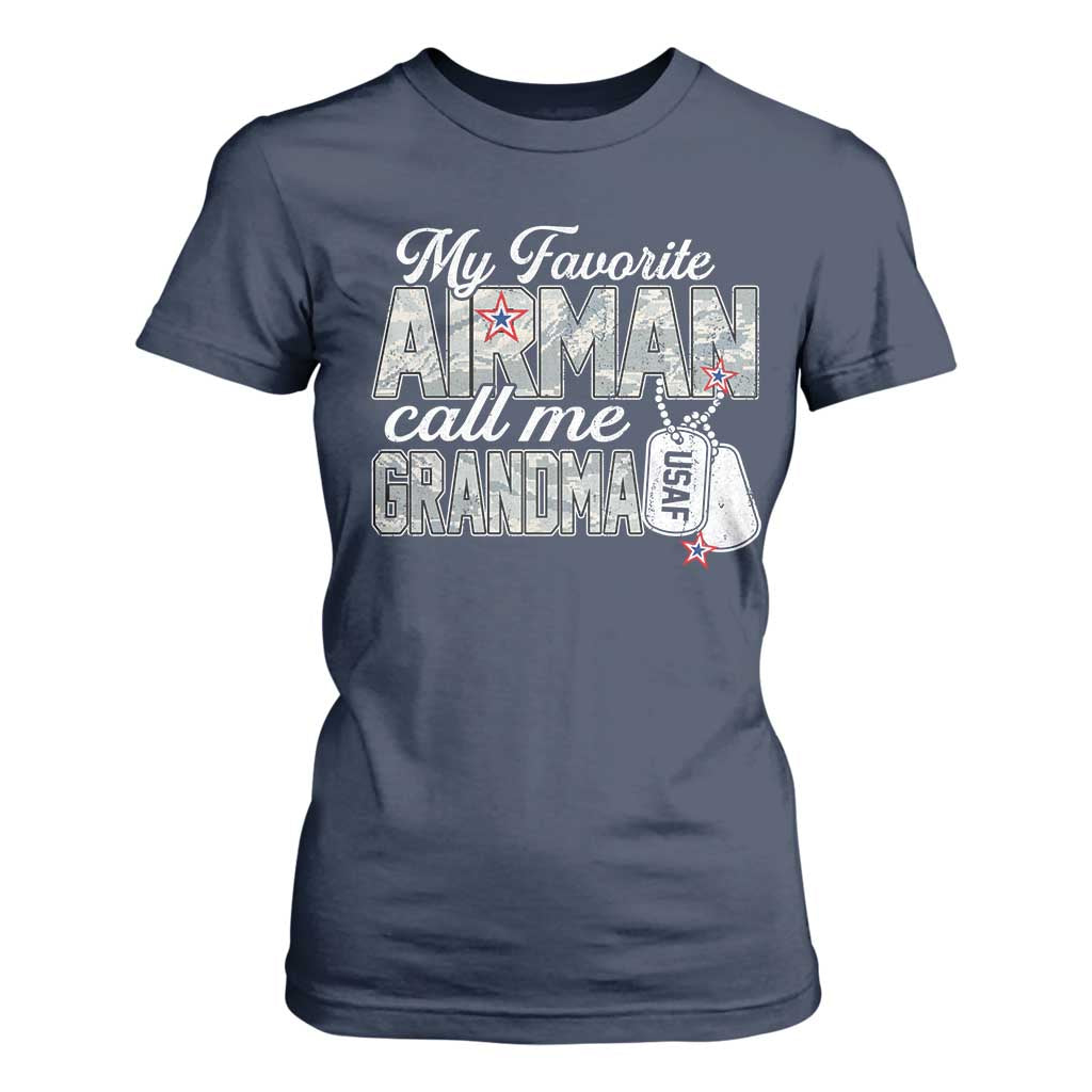 Proud Air Force Family T Shirt For Women My Favorite Airman Calls Me Grandma TS10 Navy Print Your Wear