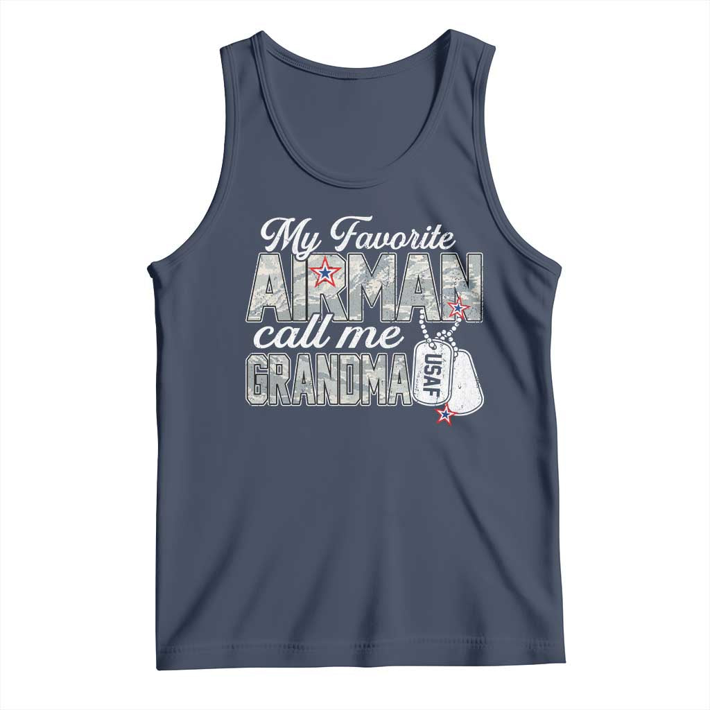 Proud Air Force Family Tank Top My Favorite Airman Calls Me Grandma TS10 Navy Print Your Wear