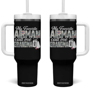 Proud Air Force Family Tumbler With Handle My Favorite Airman Calls Me Grandma TS10 One Size: 40 oz Black Print Your Wear