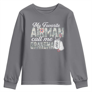 Proud Air Force Family Youth Sweatshirt My Favorite Airman Calls Me Grandma TS10 Charcoal Print Your Wear