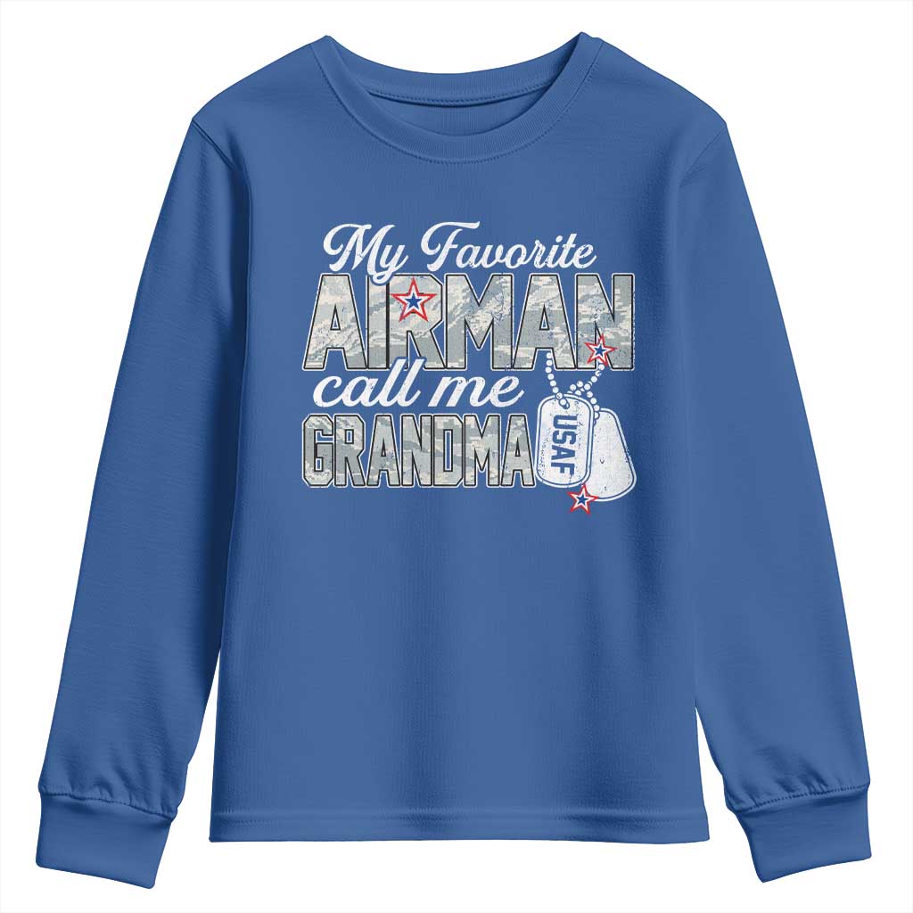 Proud Air Force Family Youth Sweatshirt My Favorite Airman Calls Me Grandma TS10 Royal Blue Print Your Wear