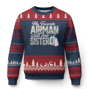 Proud Air Force Family Ugly Christmas Sweater My Favorite Airman Calls Me Sister TS10 Navy Red Print Your Wear