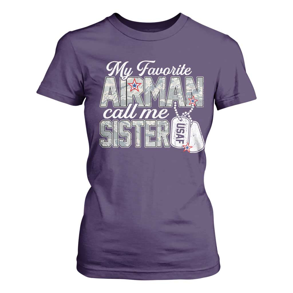 Proud Air Force Family T Shirt For Women My Favorite Airman Calls Me Sister TS10 Purple Print Your Wear