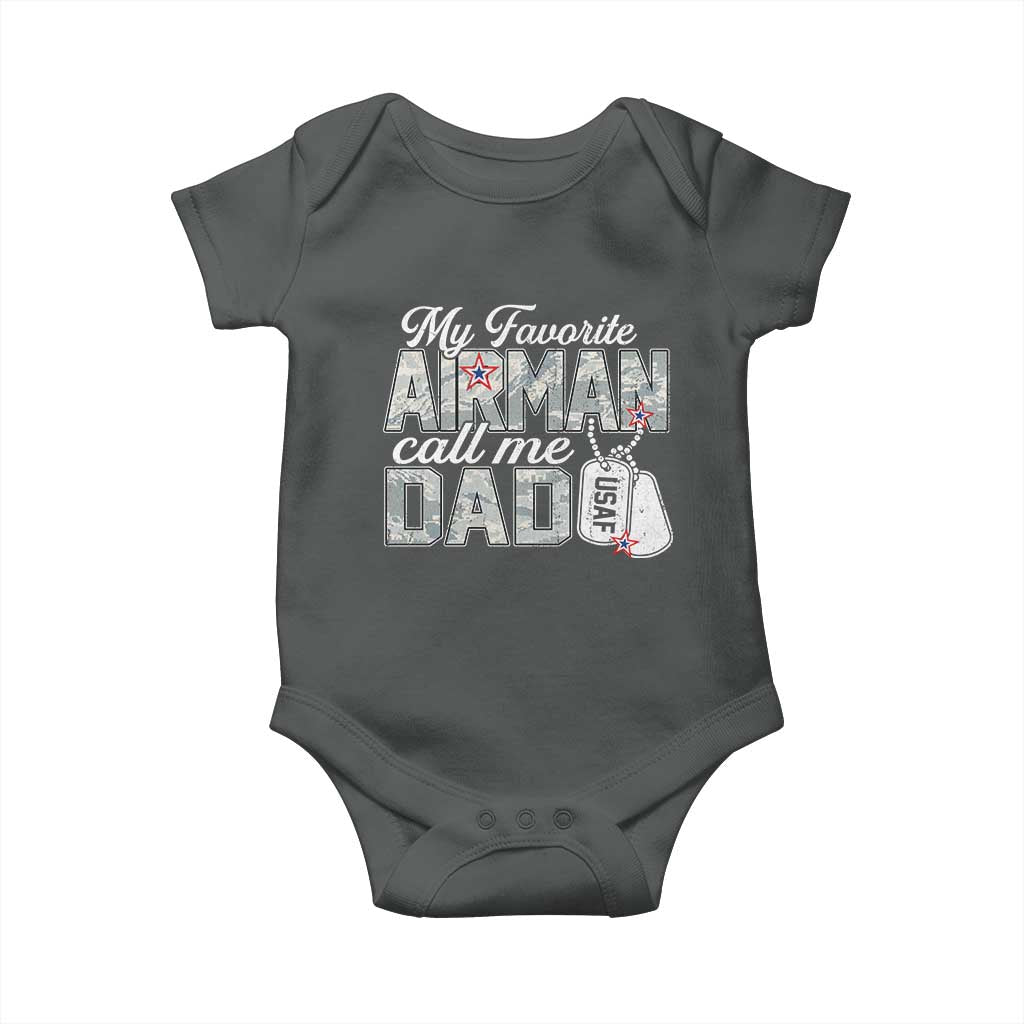 Proud Air Force Family Baby Onesie My Favorite Airman Calls Me Dad TS10 Dark Heather Print Your Wear