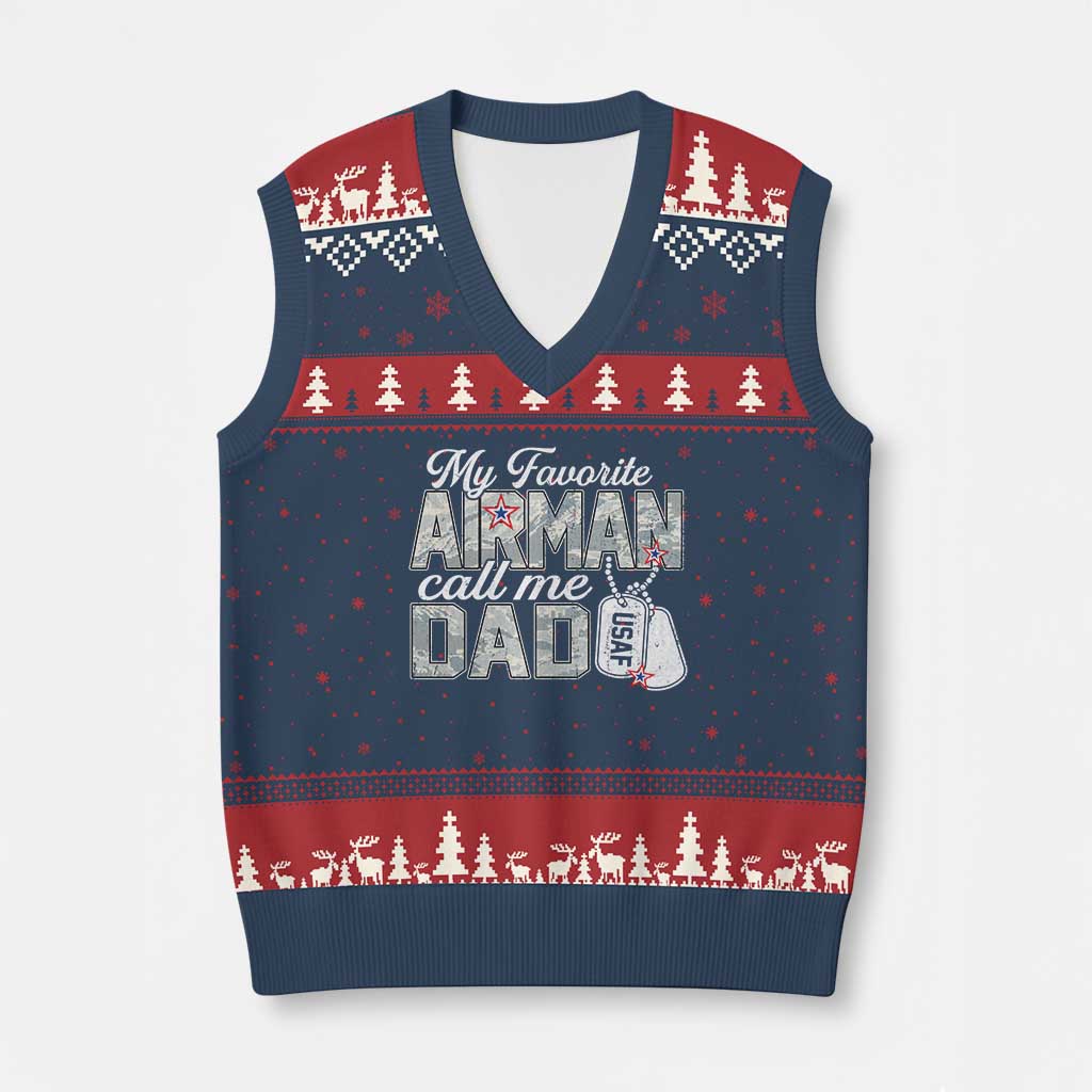 Proud Air Force Family V-Neck Knit Sweater Vest My Favorite Airman Calls Me Dad TS10 Navy Red Print Your Wear