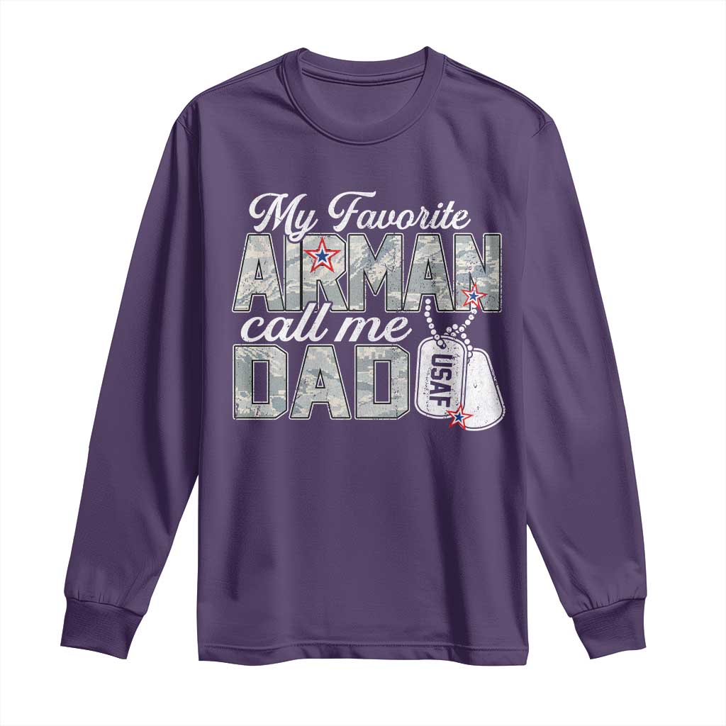 Proud Air Force Family Long Sleeve Shirt My Favorite Airman Calls Me Dad TS10 Purple Print Your Wear