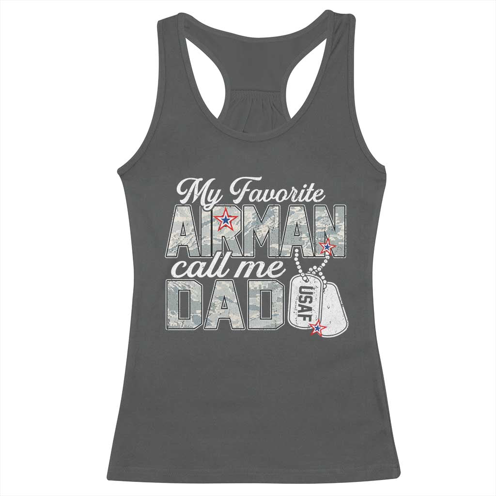 Proud Air Force Family Racerback Tank Top My Favorite Airman Calls Me Dad TS10 Dark Heather Print Your Wear
