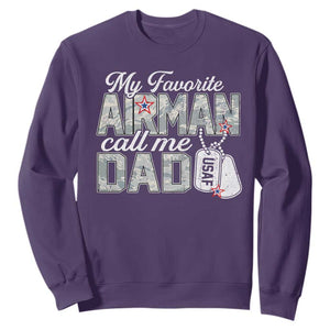 Proud Air Force Family Sweatshirt My Favorite Airman Calls Me Dad TS10 Purple Print Your Wear