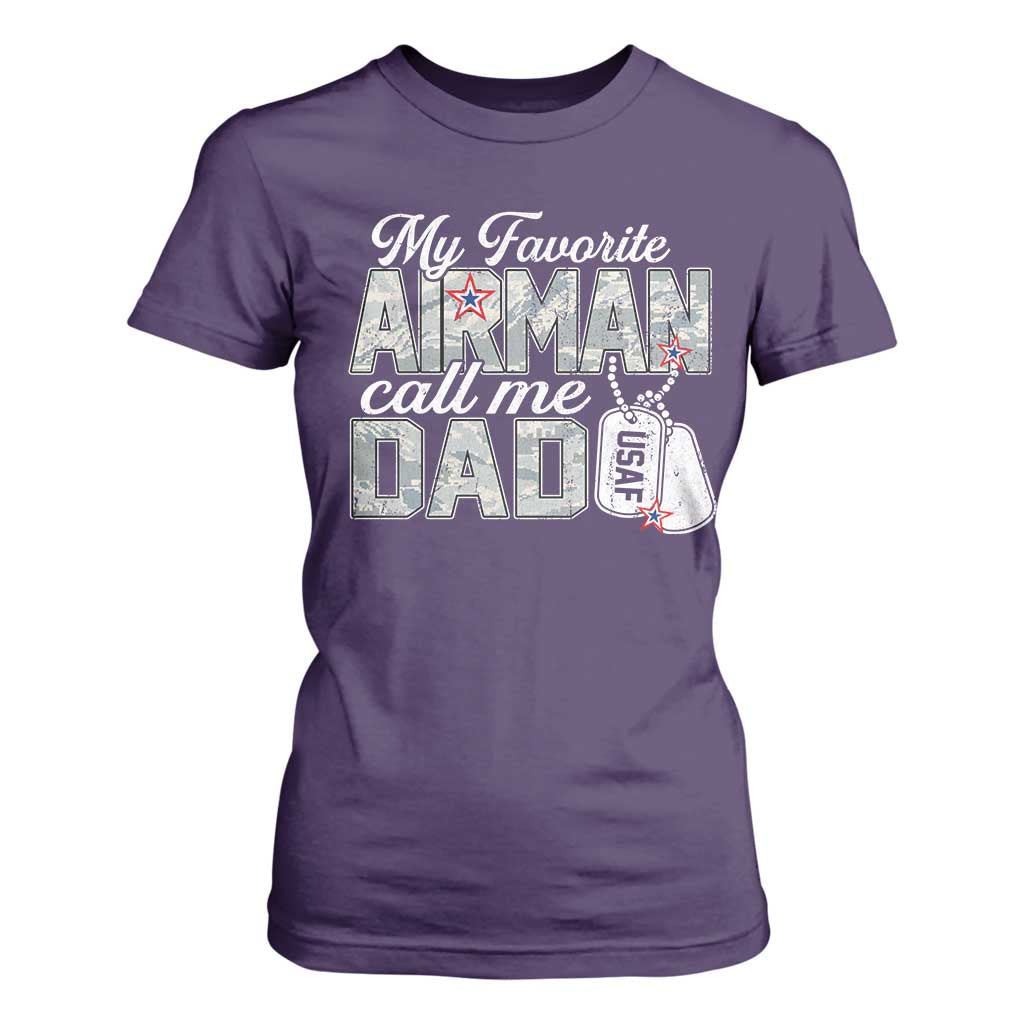 Proud Air Force Family T Shirt For Women My Favorite Airman Calls Me Dad TS10 Purple Print Your Wear
