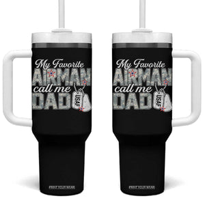 Proud Air Force Family Tumbler With Handle My Favorite Airman Calls Me Dad TS10 One Size: 40 oz Black Print Your Wear