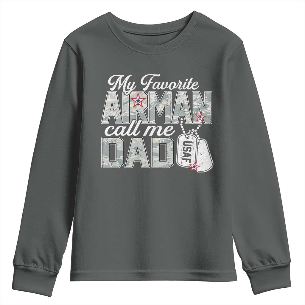 Proud Air Force Family Youth Sweatshirt My Favorite Airman Calls Me Dad TS10 Dark Heather Print Your Wear
