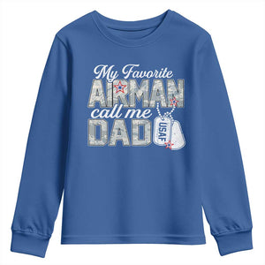 Proud Air Force Family Youth Sweatshirt My Favorite Airman Calls Me Dad TS10 Royal Blue Print Your Wear