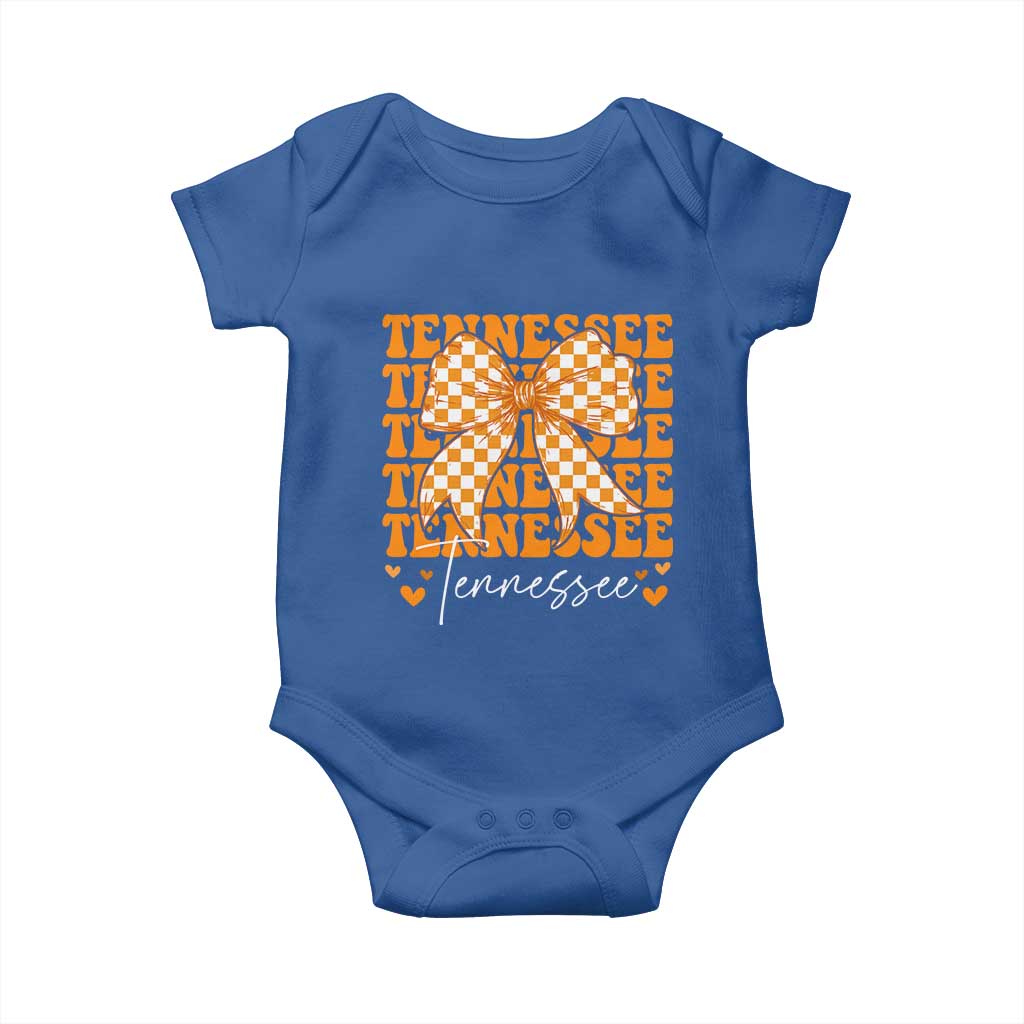 Vintage Tennessee Coquette Bow Baby Onesie Retro TN Orange Checkered Print US State TS10 Royal Blue Print Your Wear