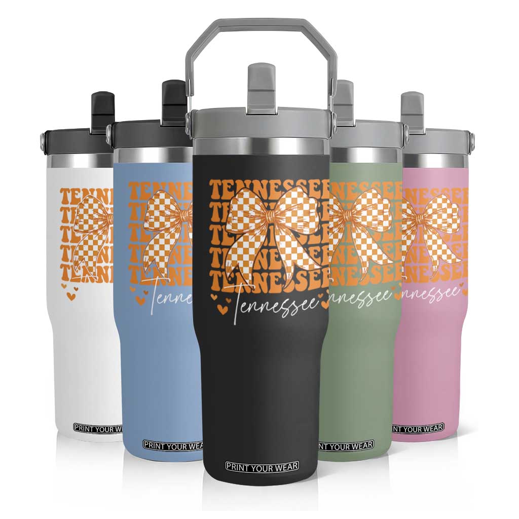 Vintage Tennessee Coquette Bow Flip Straw Tumbler Retro TN Orange Checkered Print US State TS10 Print Your Wear