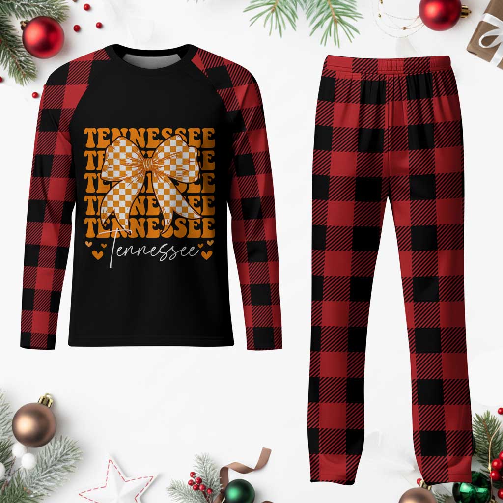 Vintage Tennessee Coquette Bow Plaid Pajama Set Retro TN Orange Checkered Print US State TS10 Buffalo Plaid Print Your Wear