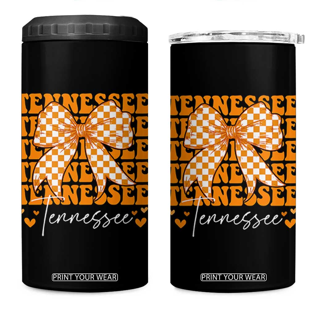 Vintage Tennessee Coquette Bow 4 in 1 Can Cooler Tumbler Retro TN Orange Checkered Print US State TS10 One Size: 16 oz Black Print Your Wear