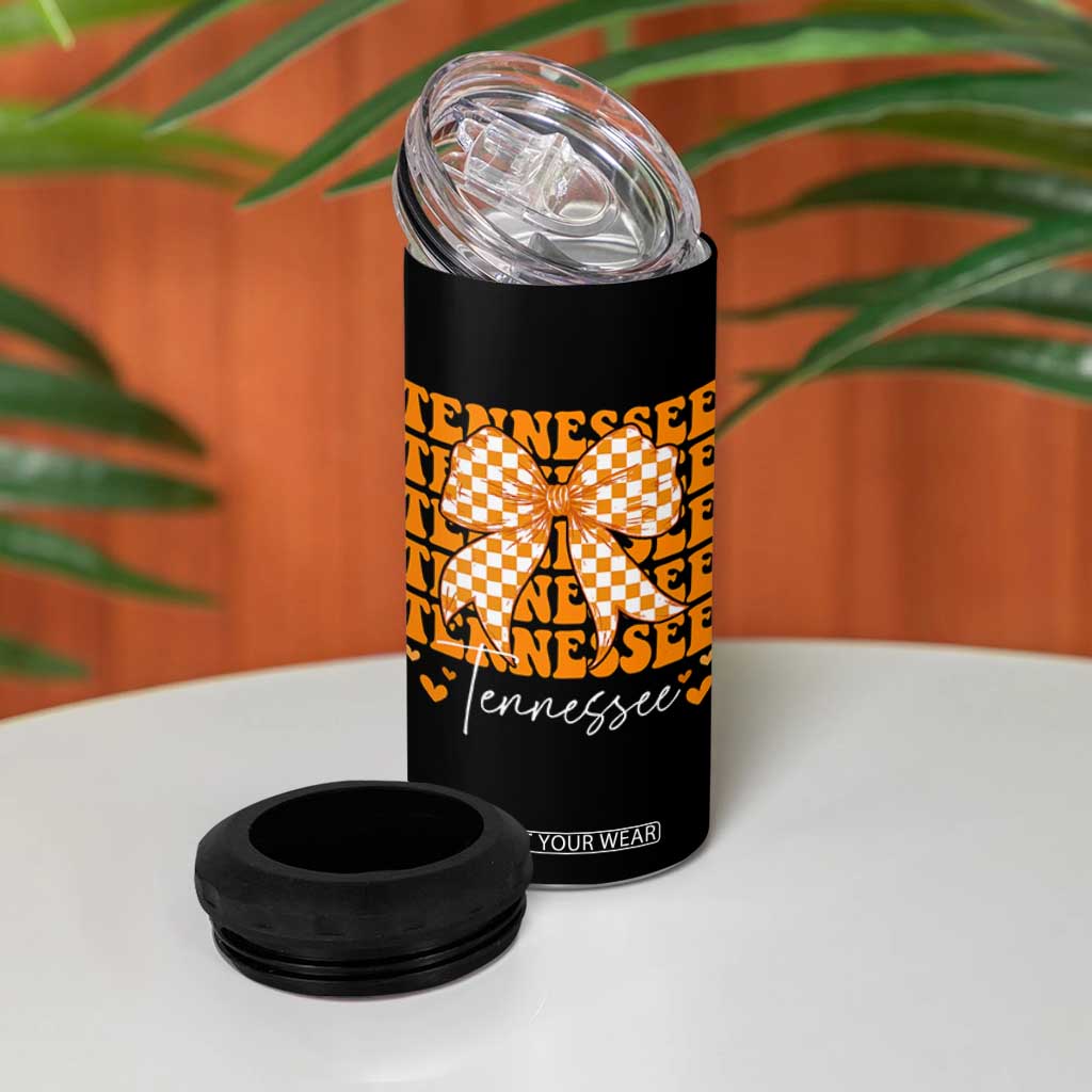 Vintage Tennessee Coquette Bow 4 in 1 Can Cooler Tumbler Retro TN Orange Checkered Print US State TS10 Print Your Wear