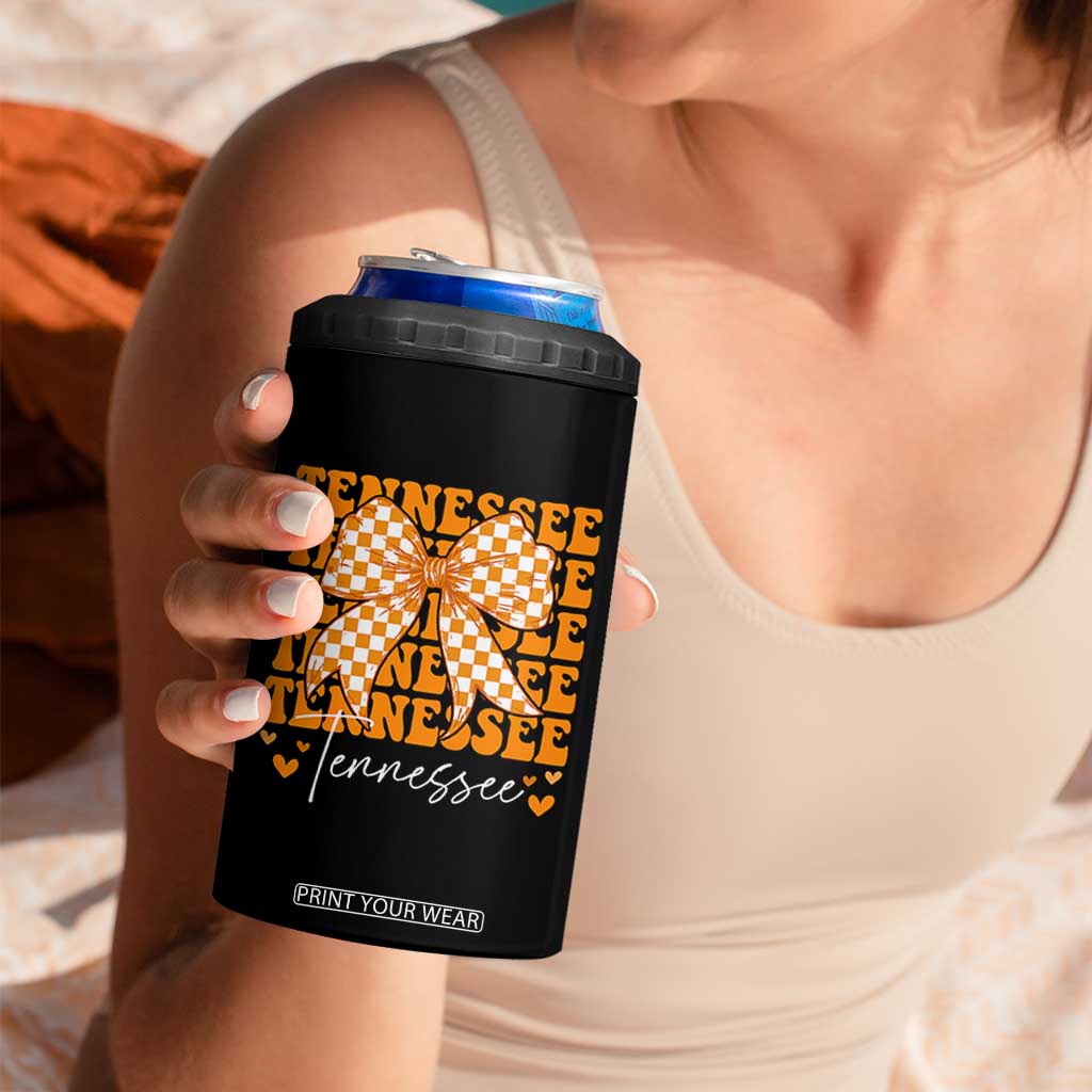 Vintage Tennessee Coquette Bow 4 in 1 Can Cooler Tumbler Retro TN Orange Checkered Print US State TS10 Print Your Wear